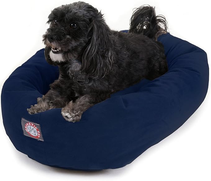 Majestic Pet 24 Inch Suede Calming Dog Bed Washable 24x19x7 (Inch) – Cozy Soft Round Donut Dog Bed with Spine Support for Dogs to Rest their Head - Round Pet Bed Small – Navy by MajesticPet