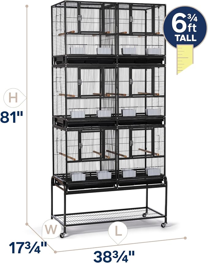 Prevue Pet Products 3-Stack Breeding Flight Cage - Extra Large Divided Metal Cage with Stand & Wheels, Pull-Out Tray, Perches & Feeders, for Parakeets, Lovebirds, and Small Breeding Birds - Black - Image 7