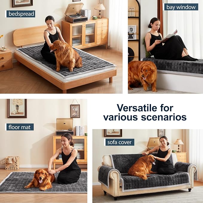 Couch Cover for Dogs Washable,Non-Slip Fuzzy Sofa Covers for Pets | Thick Soft Furniture Protector Fits Loveseat & Sectional,Against Fur&Dirt(Dark Gray, 1pc/36"x68"/Seat Cover) - Image 5