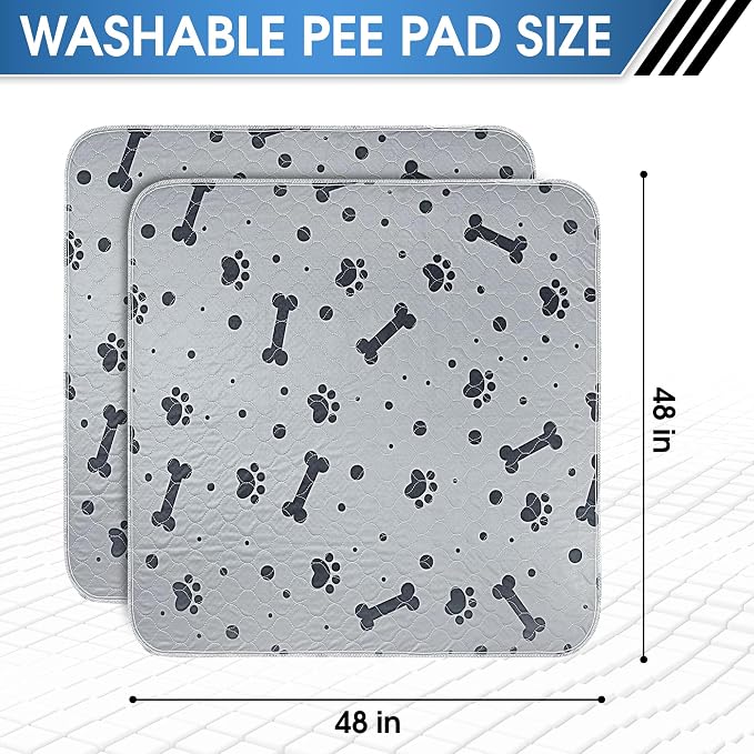 Washable Dog Pee Pads 2 Packs 48’’ x 48’’ Reusable Puppy Pads Waterproof with Non Slip Bottom, Heavy Absorbent Puppy Training Pads for Indoor Use - Image 2