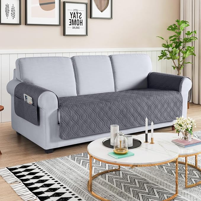 VANSOFY Couch Cover, Waterproof Sofa Covers Washable Slipcover Furniture Protector Couch Seat Covers Non-Slip Couch Cover for Dogs, Pets(Sofa, Dark Gray) | Non-Slip, Washable, Utility Pockets, Pet Friendly, Furniture Protector Slipcover for 3 Cushion C... - Image 2
