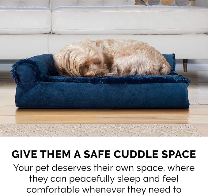 Furhaven Orthopedic Dog Bed for Large Dogs w/ Removable Bolsters & Washable Cover, For Dogs Up to 95 lbs - Plush & Velvet L Shaped Chaise - Deep Sapphire, Jumbo/XL - Image 10