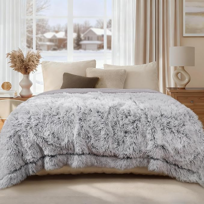 Luciphia Large Waterproof Dog Blanket for Pet Washable Liquid Proof Bed Intimacy Protection Shaggy Plush Calming Long Faux Fur Couch Cover Calming Cat Throw Blankets, Mist Grey, 60" x 80" by luciphia