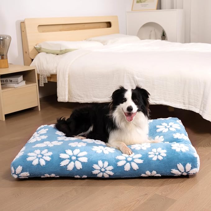 Dog Beds for Extra Large Dogs, Cute Thick Dog Bed for Crate Kennel, Fluffy Pet Bed with Removable Washable Cover and Anti-Slip Bottom, 41"x 28", Blue Flower - Image 2