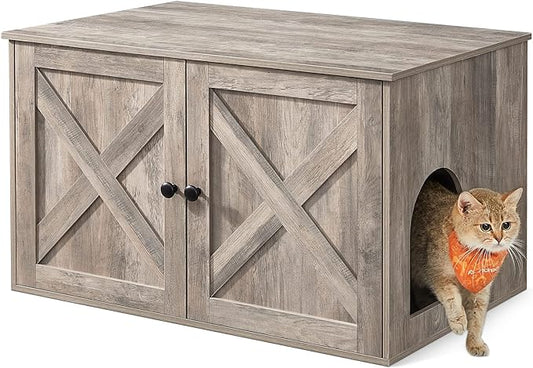 Feandrea Cat Litter Box Enclosure, Litter Box Furniture Hidden with Removable Divider, Indoor Cat House, End Table, 31.5 x 20.9 x 19.7 Inches, Greige UPCL002G01 by FeandreabySONGMICSHOME