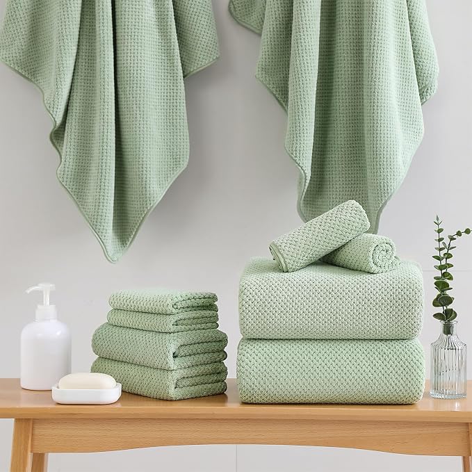 18 Piece Microfiber Bath Towels Set - 6 Bath Sheets,6 Hand Towels And 6 Washcloths,Soft Family Towels,Highly Absorbent Bathroom Towel,Quick Dry Shower Towel Luxury Towels For Hotel Spa Dorm-Green - Image 5