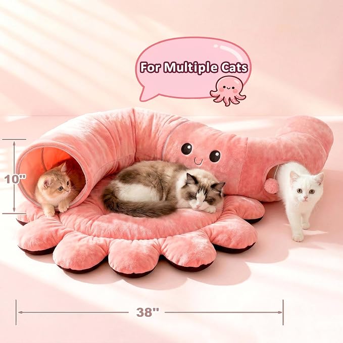 Cat Tunnel Bed with 20 Cat Toys, Collapsible Play Tunnel for Indoor Cats, Kitten Toys for Indoor Kittens, Octopus Shaped - Image 7
