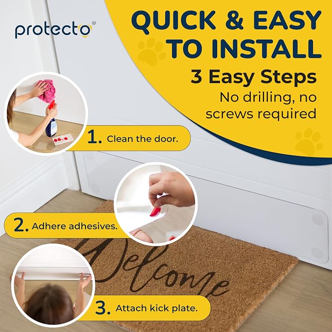 PROTECTO 1-Pack Door Protector from Dog Scratching, 34x8" - Door Guard | Clear Self-Adhesive Kick Plate, Cat & Dog Scratch Shield - Bottom of Door, Interior & Exterior, Window & Sliding Doors - Image 3