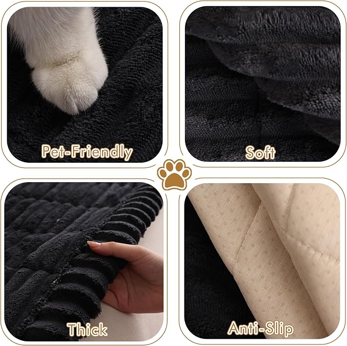 Couch Cover for Sofa, Sectional Couch Cover for Dogs, Sofa Cover Washable, Cushion Cover Blanket Pad Bed Mat for Pets, Fleece Furniture Protector, Black, 23.6x82.7in - Image 3