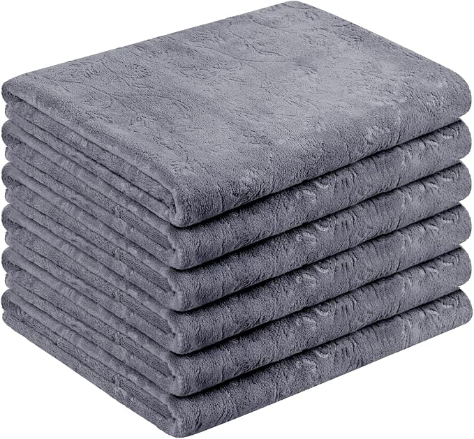 JML Large Microfiber Bath Towels Set of 6, 30" x 60", Grey Floral, | Soft,Super Absorption, Quick-Drying Perfect for Shower, Sauna, Yoga, Gym, Beach, Pool, Sport by JML