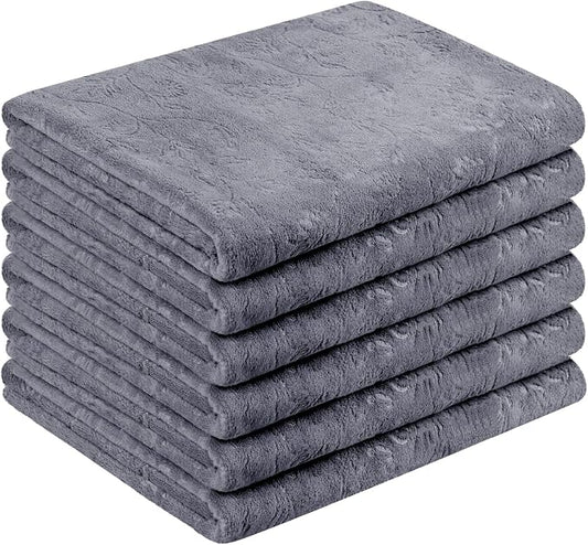 JML Large Microfiber Bath Towels Set of 6, 30" x 60", Grey Floral, | Soft,Super Absorption, Quick-Drying Perfect for Shower, Sauna, Yoga, Gym, Beach, Pool, Sport by JML