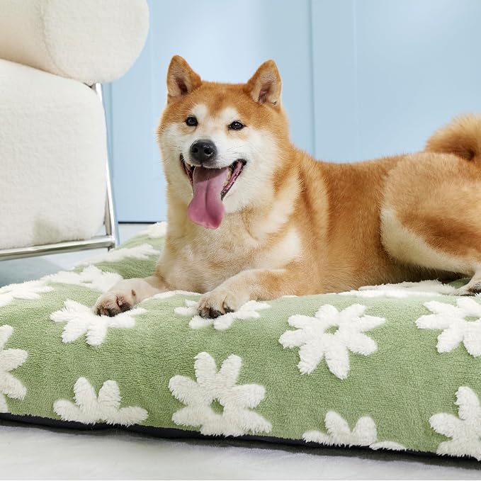 LE SURE Cute Aesthetic Dog Bed for Crate,Jacquard Thick Pet Pillow 35x22 | Shredded Chopped Foam,Modern Plush Crate Cushion Gift for Large Dog, Waterproof Washable Cover, Nonslip Bottom, Green - Image 6