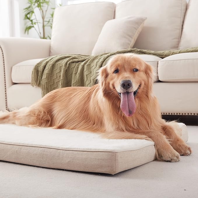 WATANIYA PET Extra Large Dog Bed, Cooling Dog Beds for Large Dogs, Washable Orthopedic Pet Bed for Crate with Joint Relief Memory Foam, Waterproof Liner and Plush Cover (41"x 29", Beige) - Image 3