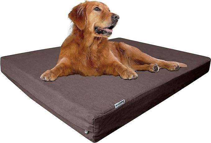 Dogbed4less Extra Large Orthopedic Memory Foam Dog Bed for Large Dogs with Durable Waterproof Internal Case, Removable Washable Denim Cover and Bonus Pet Bed Cover, 47X29X4 Fits 48X30 Dog Crate, Brown by Dogbed4less