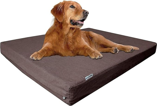 Dogbed4less Extra Large Orthopedic Memory Foam Dog Bed for Large Dogs with Durable Waterproof Internal Case, Removable Washable Denim Cover and Bonus Pet Bed Cover, 47X29X4 Fits 48X30 Dog Crate, Brown by Dogbed4less