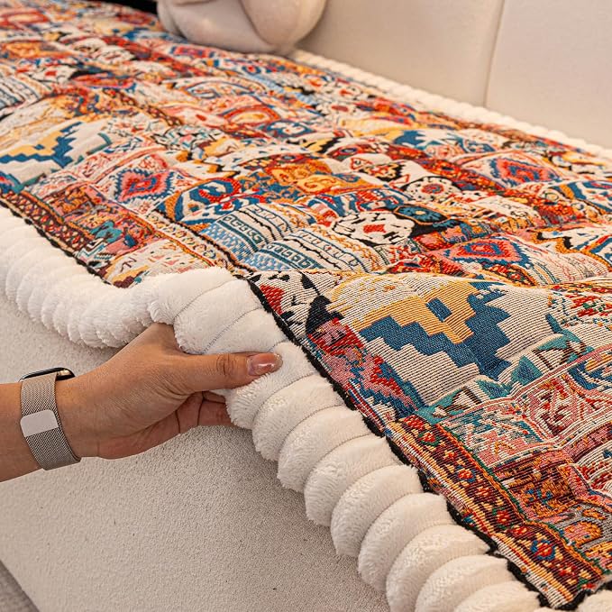 VClife Boho Eclectic Textured Sofa Cover, Ethnic Retro Dog Couch Cushion Cover for 2 Cushion Couch Sofa, Plush Soft Anti Slip and Washable Couch Cover for Sectional L Shape Sofa - Image 7