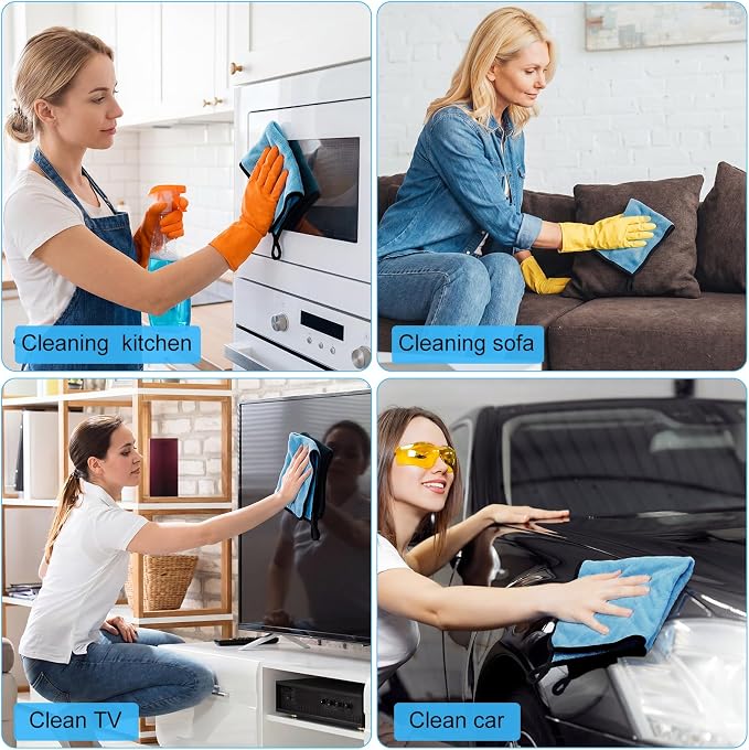 Tallew 60 Pcs Light Blue Microfiber Towels: 16"x16" Microfiber Drying Towels Bulk Micro Fiber Car Cleaning Cloth for Cars Drying Washing Polishing Cleaning Household Supplies - Image 6