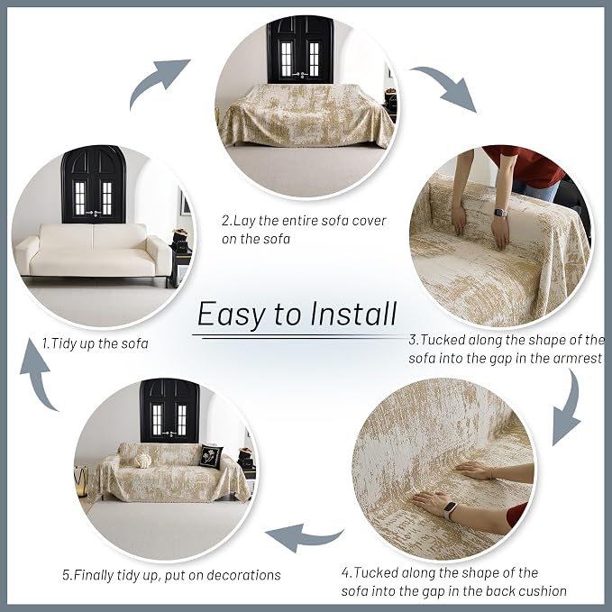 MYSKY HOME Couch Cover for Dogs Washable Couch Sofa Protector for Loveseat Sofa with Cats Pets Friendly Chenille Khaki Abstract Geometric Sofa Covers Soft Durable Farmhouse Sofa Slipcovers, 71" X102" - Image 5