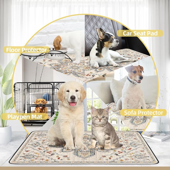 SCLOSE Washable Pee Pad for Dogs 2 Pack, 36" x 36" Reusable Puppy Pads Waterproof Dog Rugs, Super Absorbent, Leakproof, Dog Crate Pad, Playpen Mat, Whelping Pads, White Medallion - Image 5