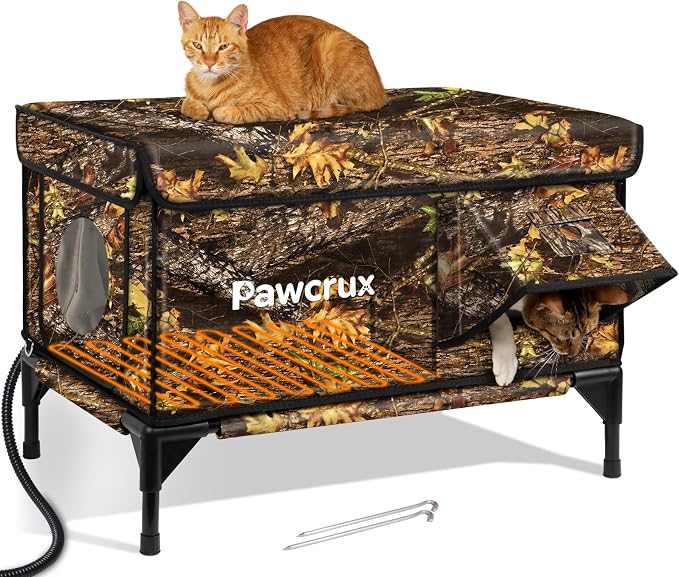 Weatherproof Heated Cat House for Outdoor in Winter, Heated Cat Bed Kitty Shelter with Cat Heating Pad, Insulated & Safe Escape Door, Warm House for Outside Stray Cat (Leaf Color, 17.6"x25.5"x17.9") by JLSAME