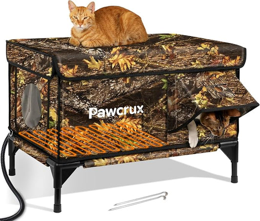 Weatherproof Heated Cat House for Outdoor in Winter, Heated Cat Bed Kitty Shelter with Cat Heating Pad, Insulated & Safe Escape Door, Warm House for Outside Stray Cat (Leaf Color, 17.6"x25.5"x17.9") by JLSAME