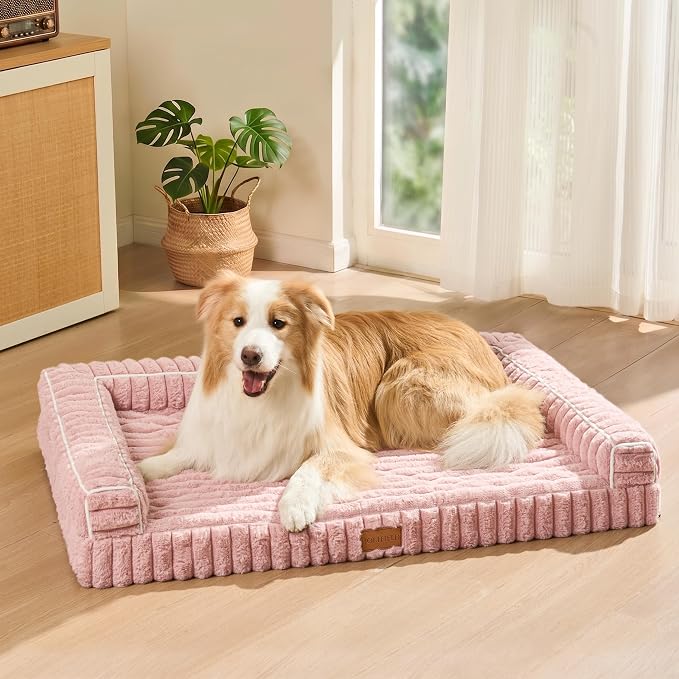 Orthopedic Calming Large Dog Bed Pet Sofa Bed 42''X28'' Pink | 3-Sided Pet Couch Large Sized Dog, Soft Egg-Crate Foam Dog Mat, Waterproof Removable Washable Cover, Nonskid Bottom Cat Bed by Unknown
