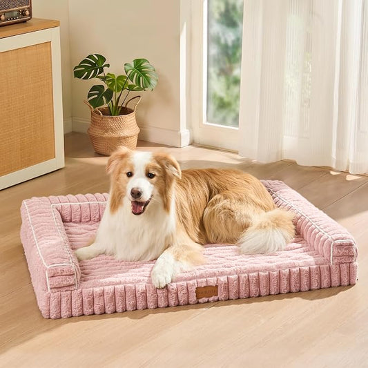 Orthopedic Calming Large Dog Bed Pet Sofa Bed 42''X28'' Pink | 3-Sided Pet Couch Large Sized Dog, Soft Egg-Crate Foam Dog Mat, Waterproof Removable Washable Cover, Nonskid Bottom Cat Bed by Unknown