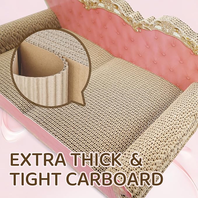 SONGWAY Cardboard Cat Scratcher Bed - Couch Shaped Cat Scratching Board, Cute Lounge Bed Scratching Pad for Indoor Cats Resting Playing - Image 5