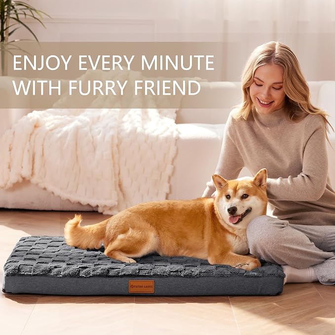 Patas Lague Orthopedic Large Dog Bed Pet Crate Mat 36''X24'' Dark Grey | Egg-Crate Foam Dog Couch For Large Sized Dogs, Waterproof Removable Cover, Soft Pet Bed With Nonskid Bottom - Image 2