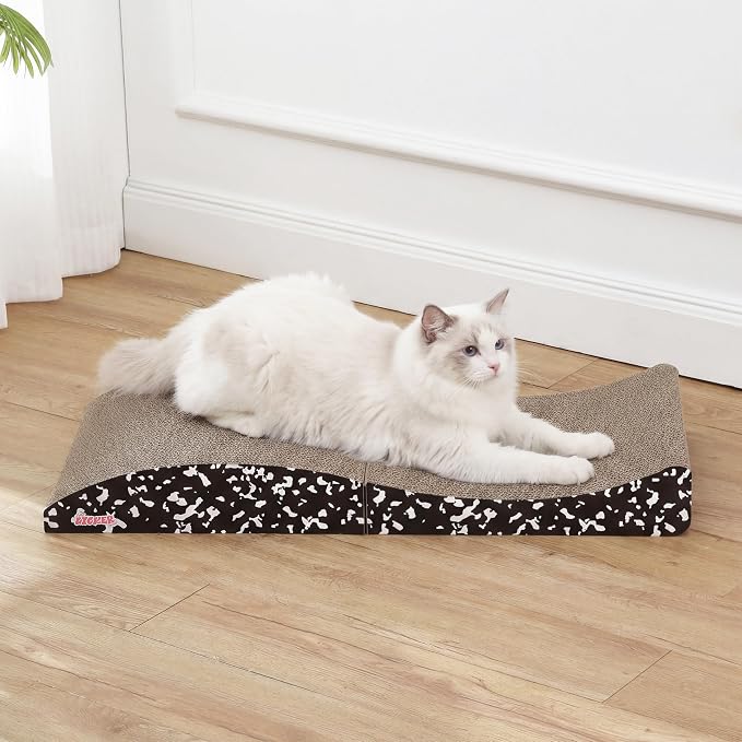 Eero 32" Modern Foldable Lounge Cat Scratcher with Catnip, Large Corrugated Cardboard Sofa Scratching Pad for Indoor Cats, Composition Notebook, Black/White CSR1011B - Image 2