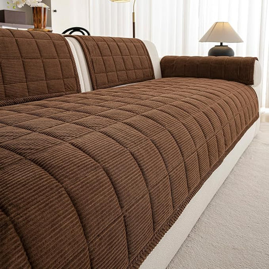 Velvet Couch Covers for Sectional Sofa Washable, Non-Slip L Shaped Sectional Couch Cover, Soft Pet Couch Covers for Sofa, Furniture Slipcovers for Loveseat(1PC,35"x63",Dark Brown) by PJLZJFBY