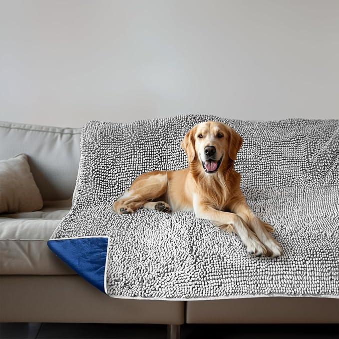 Muddy Mat® Dog Blanket - Chenille Water Absorption Blanket for Bed & Couch Cover for Dogs Washable, Anti-Slip Soft and Durable Furniture Protector for Dogs - Grey 40"x50" by MuddyMat%C2%AE