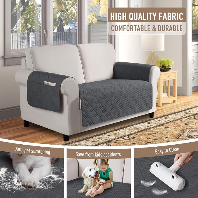 TAOCOCO Waterproof Loveseat Covers for Pets Dogs with Non Slip Backing, Sofa Seat Covers with Side Pocket for 2 Cushion Couch Washable Dog Couch Cover Sofa Slipcovers(Loveseat, Charcoal Gray) - Image 5