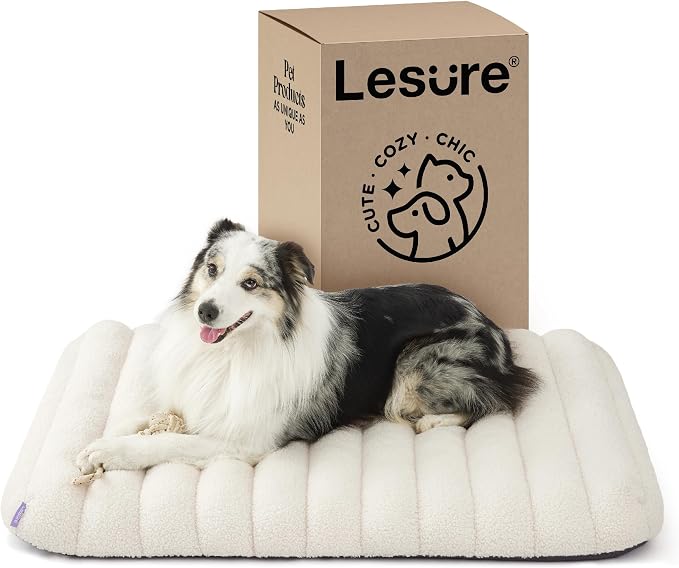 LE SURE Cute Orthopedic Dog Bed Large Sized Dog, Waterproof Chic Flat Pet Beds with Removable Washable Cover, Fuzzy Thick Egg Crate Foam Pet Mat for Indoor Use (36" x 27", Cream) - Image 6