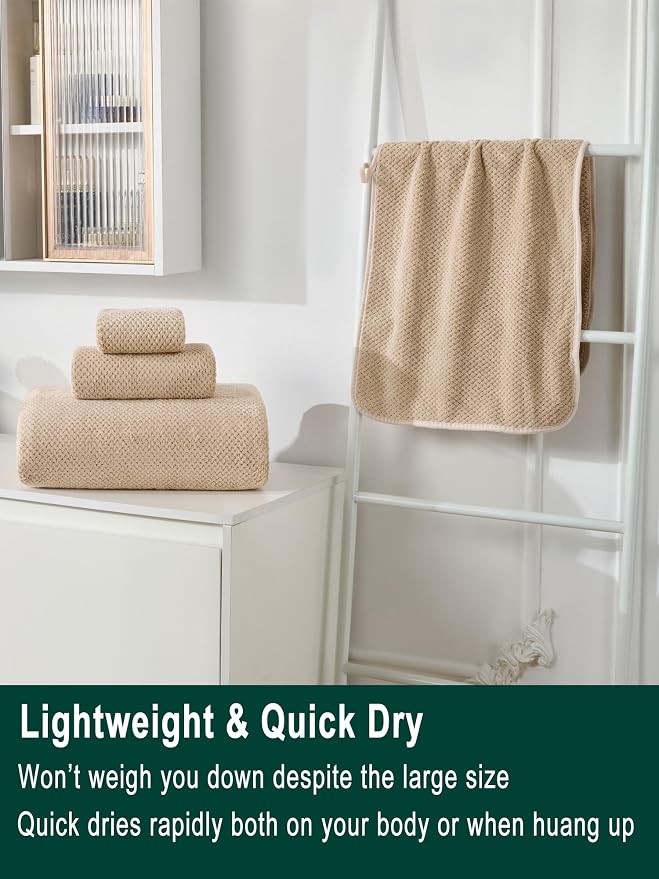 Extra Large Bath Sheets Set 6-Piece, 2 Bath Towels 40x80 Inches, 2 Hand Towels, 2 Washcloths, Soft Absorbent Quick Dry Microfiber Towels for Bathroom Beach Pool Gym Spa, Beige - Image 5