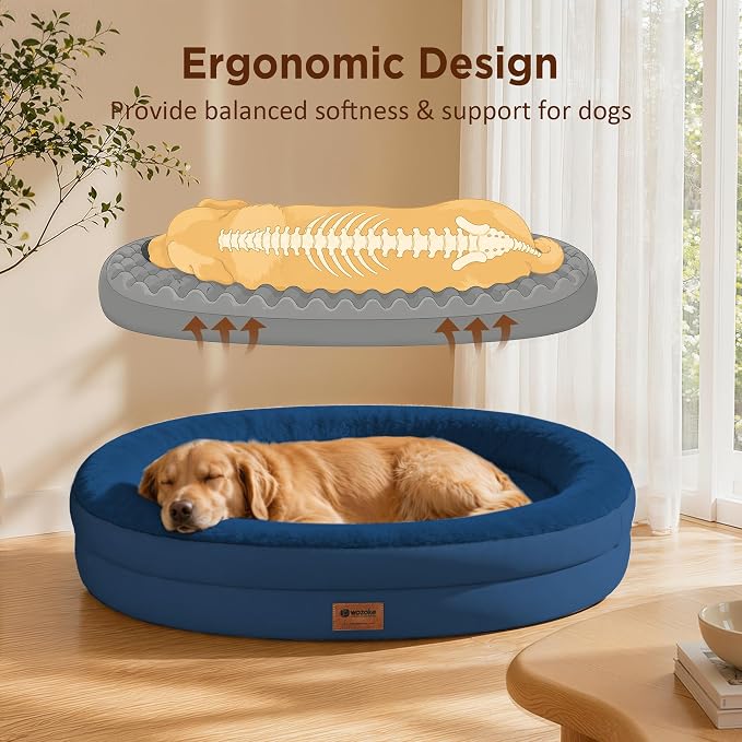 Waterproof Orthopedic Dog Bed for Extra Large Dogs, Navy | Supportive Crate Foam Relieves Joint Pressure, 360°Bolsters, Waterproof Inner,Washable Cover, Non-slip Bottom - Image 4