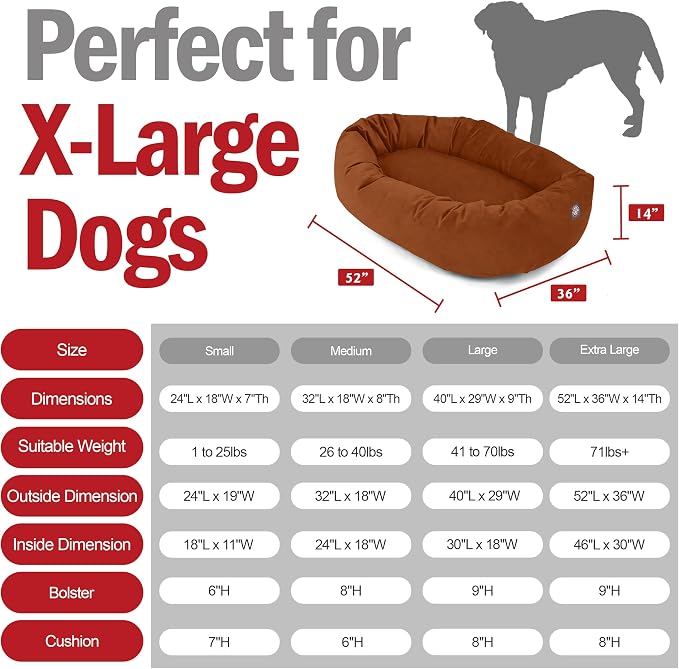 Majestic Pet 52 Inch Suede Calming Dog Bed Washable – Cozy Soft Round Dog Bed w/Spine Support for Dogs to Rest Head - Fluffy Donut Dog Bed 52x35x11 (Inch) - Round Pet Bed X- Large – Rust (2025) - Image 3