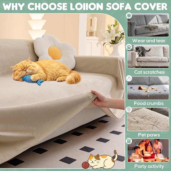 LOllON Cat Scratch Couch Cover Waterproof 150"x71" Non-Slip | Pet-Friendly Couch Protector, Anti-Scratch & Waterproof Sofa Cover For Cats Dogs Kids, Machine Washable - Image 7