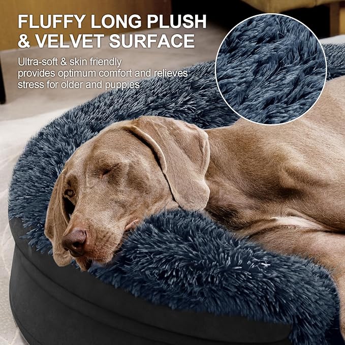 Fluffy Calming Jumbo Orthopedic Dog Beds for Extra Large Dogs, Supportive Dog Sofa Bed with 3.7 inch 28D Egg-Crate Foam, Removable Washable Plush Cover, Waterproof Lining, 48’’,Brown - Image 4