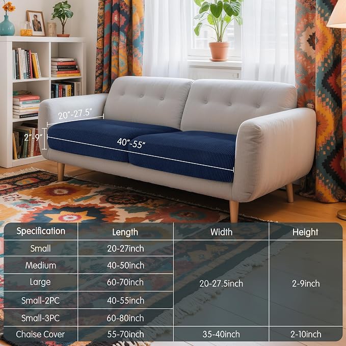 Hokway Stretch Couch Cushion Covers, 2 Piece Individual Sofa Cushion Slipcovers，Jacquard Sofa Seat Slipcover Set, Non-Slip Protector for Cushion (Darkblue,Small-2PC) - Image 3