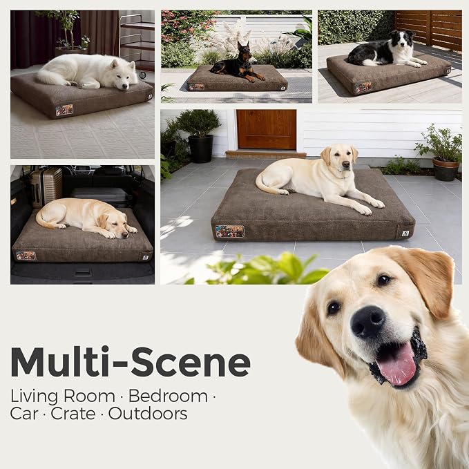 Sytopia 42 Inch Durable Dog Beds for Large Dogs, Waterproof Pet Crate Pad with Machine Washable Removable Cover, Great for Indoor, Outdoor, Crate, Patio Use, Brown - Image 7
