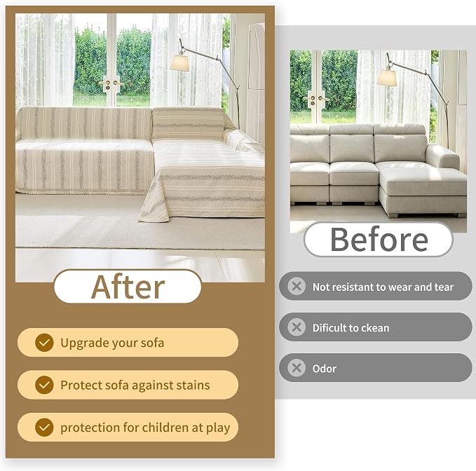 VANJOROY Couch Chair Cover, Armchair for 1 Cushion Couch, Washable Chenille Sofa Cover Protector Soft Sofa Slipcovers for Pets Dog with Tassel,71"x 91" Beige - Image 8