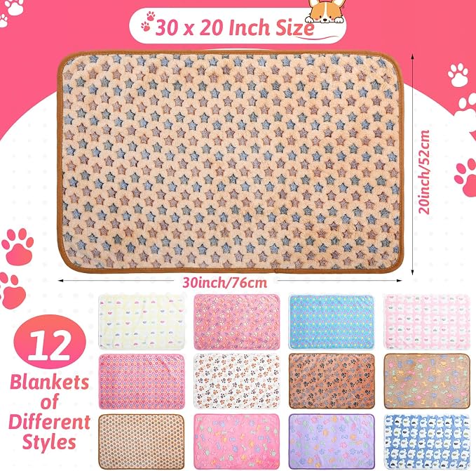 Tatuo 12 Pieces 20 x 30 Inch Dog Blanket Super Soft Warm Cat Sleep Mat Pet Kitten Doggy Fluffy Fleece Blankets with Cute Dog Paw Bone Star Elephant Patterns Printed Fluffy Blanket for Small Cat Puppy - Image 2