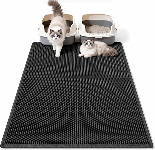 Pieviev Litter Mat, Double-Layer Waterproof Trapping Mat, 36" x 30" Black | Honeycomb Design Catches Scattered Particles to Stop Tracking, Urineproof Base Protects Floors, Easy to Clean by Pieviev