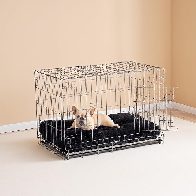 EHEYCIGA Fluffy Dog Crate Bed, Plush Extra Large Plus Dog Pillow, Black | Xlarge Calming Anti Anxiety Plush Faux Fur Mat for Large size dogs, Washable Soft Warm Plus Dog Pad with Non-Slip Bottom - Image 5