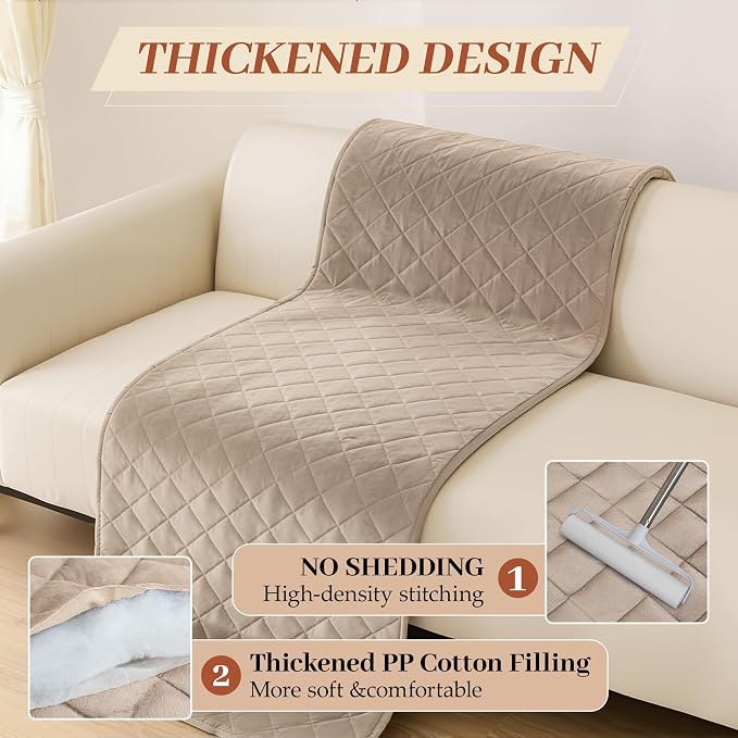 ALIECOM Sofa Cover Waterproof Couch Cover for Dogs Washable Velvet Sofa Slipcovers for 3 Cushion Couch Pet Friendly Non Slip Living Room Furniture Protector (Light Camel, 27.6" x 70.9") - Image 6