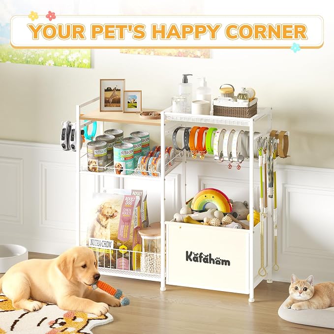 KAFAHOM Dog Toy Basket with Collar Leash Holder Hooks, Large Pet Bin, Dog Toy Box for Living Room Area, Cat Stuff Storage Organizer with Cabinet and Can Dispenser, Great Gifts for Pet Lovers - Image 4