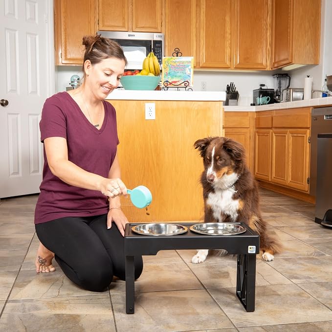 Pet Zone Designer Diner Elevated Dog Bowl Stand, 3 Adjustable Height Levels | Set includes two stainless steel dishes holding up to 7 cups each, raised feeding comfort for growing puppies and big breeds - Image 6