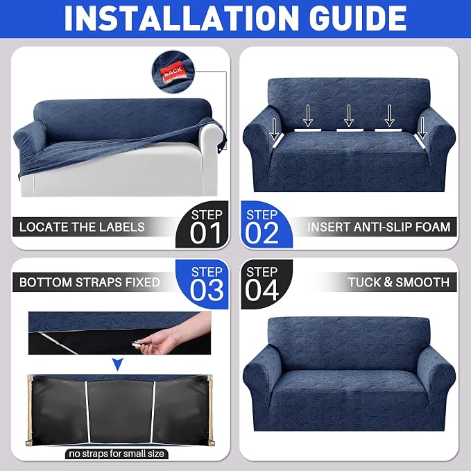 YEMYHOM 1 Piece Stretch Oversized Couch Covers for 4 Seat, Jacquard Extra Large Sofa Cover with Non-Slip Elastic Bottom, Thickened Slipcover Furniture Protector for Dogs Pets (X-Large, Navy） - Image 7
