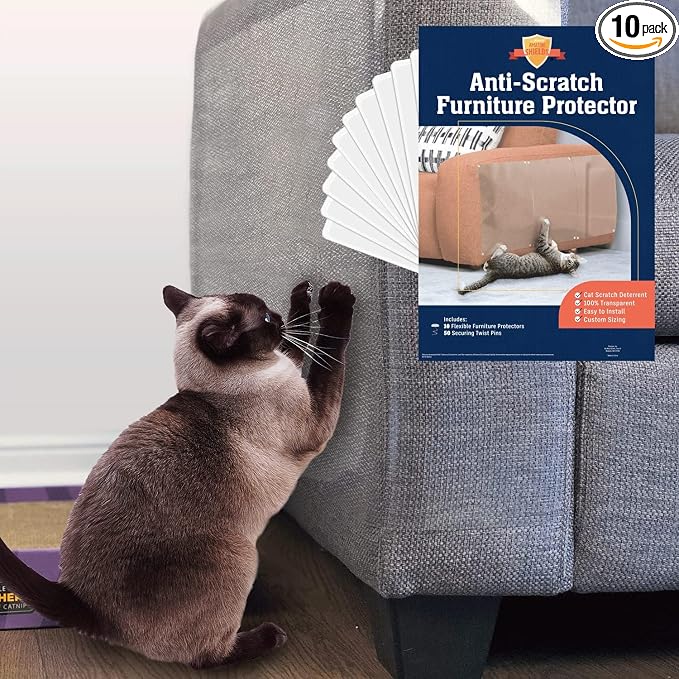 10 Pack XL Anti Cat Scratch Furniture Protector - Couch Protector from Cat Claws w/Twist Pins - Heavy Duty, Strong, Clear, Easy-to-Apply Scratching Deterrent and Shield for Sofa by SteluccaAmazingShields